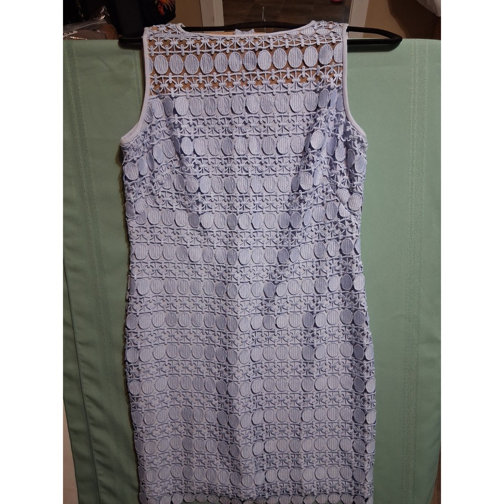 Lauren Ralph Lauren Blue Eyelet Lace Sheath Dress Mesh Yoke Size 10
